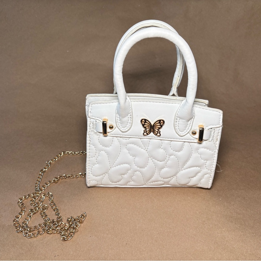 Small White purse with Butterfly and gold accents